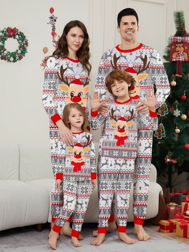 Christmas Santa Deer Snow striped Christmas family dress printed home dress pajamas_viptrois.com