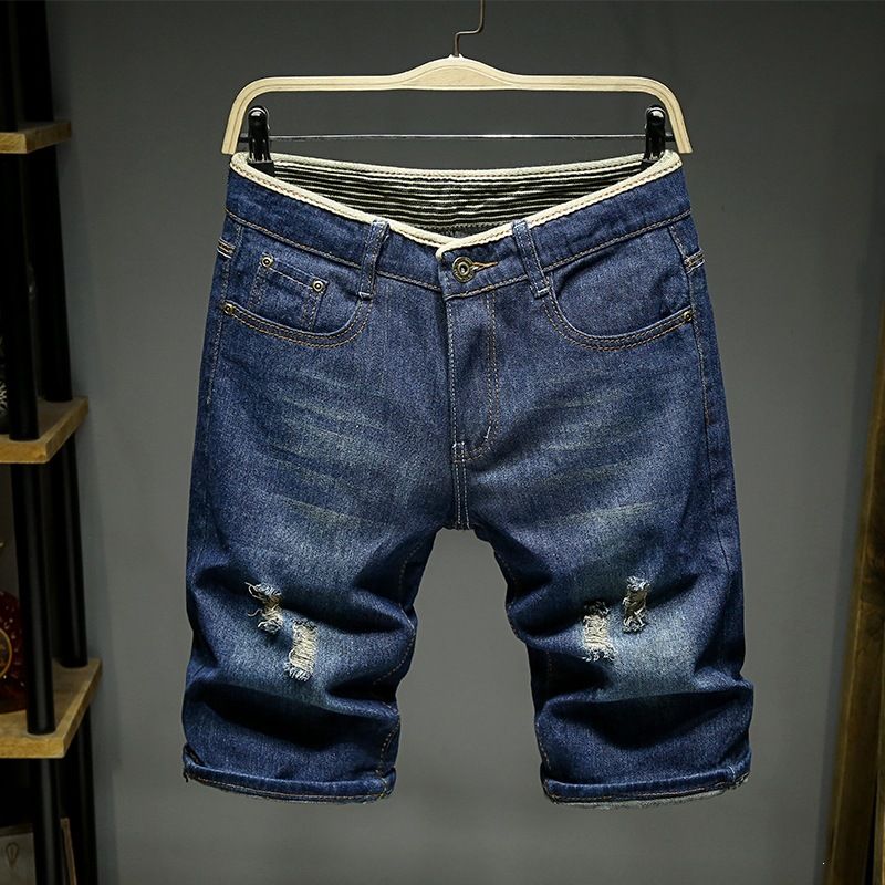 Men's Breathable Summer Riding Breeches Light Blue Denim Shorts Five Point Trendy Four Point Seven Point Pants_viptrois.com