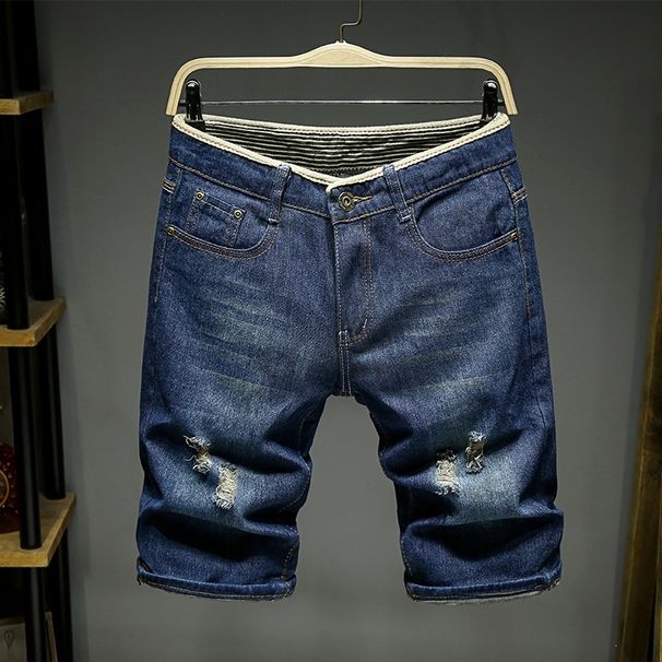 Men's Breathable Summer Riding Breeches Light Blue Denim Shorts Five Point Trendy Four Point Seven Point Pants_viptrois.com