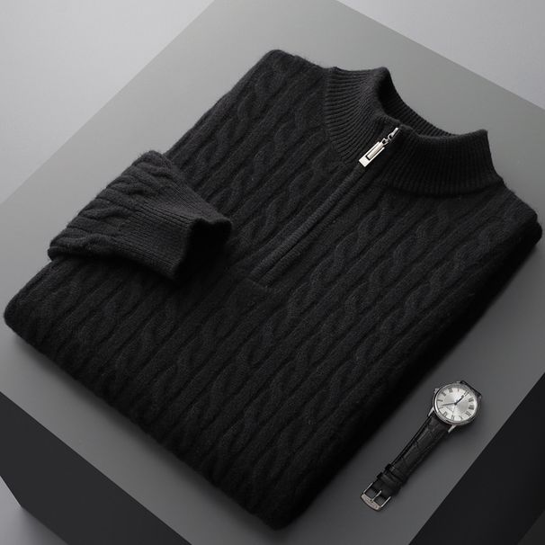 Pure 2022 Autumn Winter New Wool Men's Half Turtleneck Thick Jacquard Zipper Twist Pattern Loose Plus Size Sweater_viptrois.com
