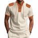 Men's Clothing Retro Lace Up V Neck Fashion Casual Colorblock Short Sleeved T Shirt_viptrois.com