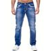 Men's Straight Leg Jeans | Classic Stone Washed Denim Pants For Casual Street Style Mid-Rise Waist With Zipper Fly_viptrois.com