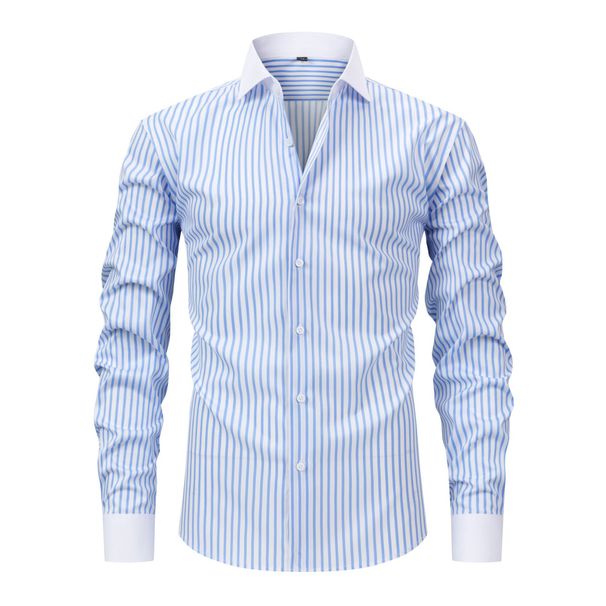 Men's Collar Stretch Non-Iron Dress Shirt - Breathable & Wrinkle-Resistant Polyester Business Casual Shirt For Office & Daily Wear_viptrois.com