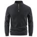 Men’s Fleece-Lined Stand Collar Half-Zip Sweater – Thickened Winter Knit Pullover, Anti-Pilling & Machine Washable (Minimalist Badge Detail)_viptrois.com