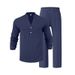 Men's Loose Casual V-Neck Henley Shirt Long Sleeve Breathable Linen Cotton Polyester Blend For Autumn In Black Gray Khaki_viptrois.com