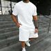 Men's Solid Jacquard Short-Sleeve T-Shirt & Shorts Set – Casual Spring Outfit_viptrois.com