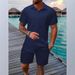 Summer Jacquard Black White Solid Color Men's Suit Short Sleeve Vacation Casual Shirt And Shorts Two-Piece Set_viptrois.com