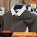 Winter Thickened Collar Cable Knit Long Sleeve Sweater Two-Piece Men's Base Shirt With Wool Blend_viptrois.com