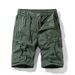 Summer Cargo Short Men Casual Loose Knee Length Elastic Waist Drawstring Mens Shorts Cotton Breathable Men Clothing Many Pockets_viptrois.com