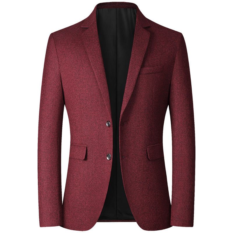 Classic Men's Casual Blazer - Lightweight Polyester Business Jacket For Middle-Aged Gentlemen (Wine Red, Navy, Gray) - Relaxed Fit, Notch Lapel_viptrois.com