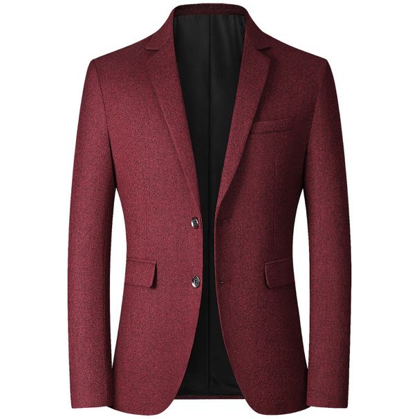 Classic Men's Casual Blazer - Lightweight Polyester Business Jacket For Middle-Aged Gentlemen (Wine Red, Navy, Gray) - Relaxed Fit, Notch Lapel_viptrois.com