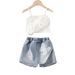 Girls 2025 Summer Hot Sale New Three Dimensional Flower Suspender T Shirt Butterfly Denim Shorts Suit For Small And Medium Children_viptrois.com