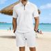 Men's Summer Polo Shirt And Shorts Set Short Sleeved Knitted Casual Collared Jacquard Textured_viptrois.com