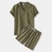 Men's Clothing Spring And Summer Cotton And Linen Solid Color Fashion Lapel Short Sleeved Shirt Shorts Suit Two Piece Set In Stock_viptrois.com