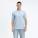 2024 Summer Casual Simple Texture Knitted T-shirt For Men, High Neck, Water Ripple Solid Color Short Sleeve_viptrois.com