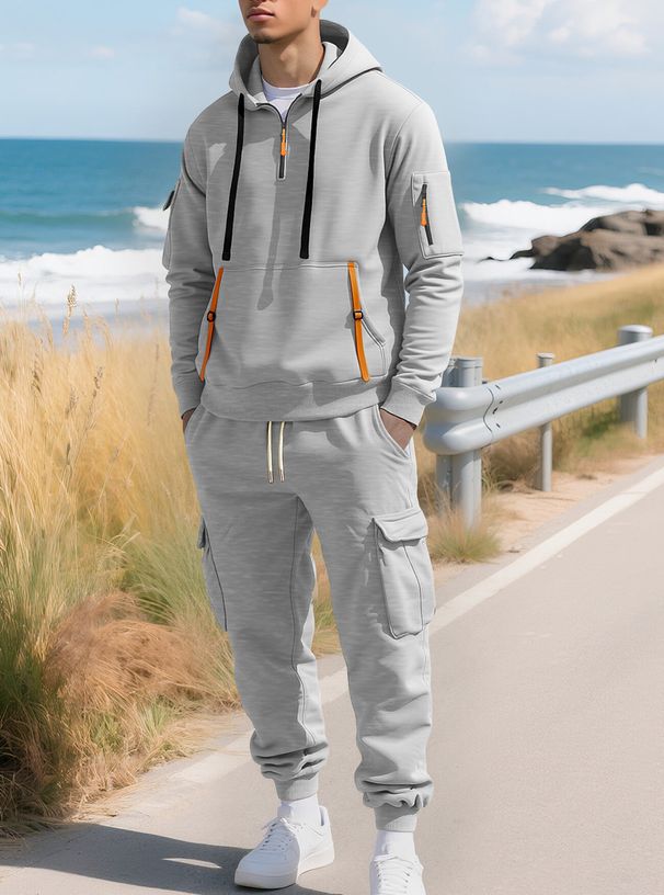 Men's Clothing New Autumn And Winter Men's Plus Velvet Zipper Sweatshirt Fashion Hoodie Multi Pocket Kahart Overalls Suit_viptrois.com