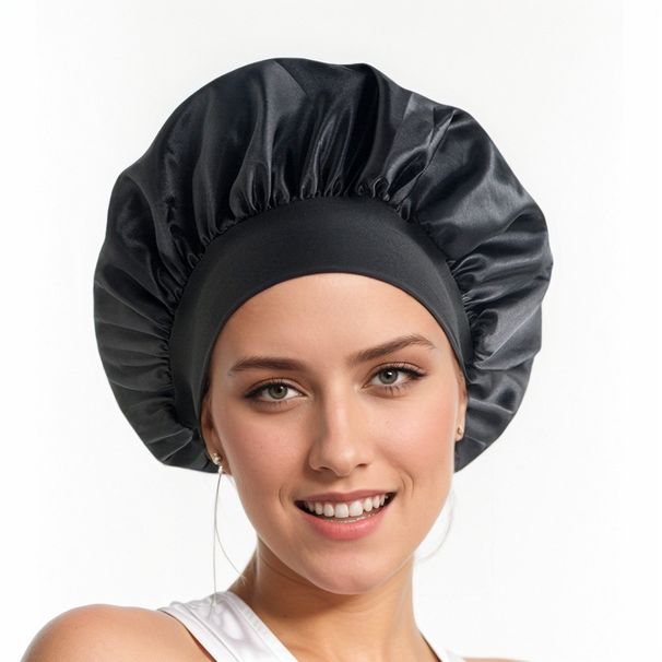 Solid Color Wide Brim Elastic Adult Sleeping Cap Men And Women Fashion Hair Care Beauty Shower Cap Satin Chemotherapy Cap_viptrois.com