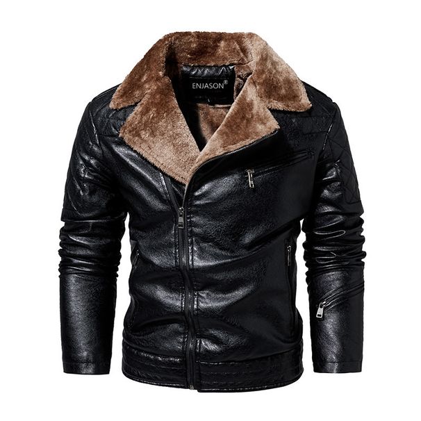Men's Clothing New Men's Jacket Fashion Trend British Gentleman Plus Velvet Suit Collar PU Leather Jacket Men's_viptrois.com