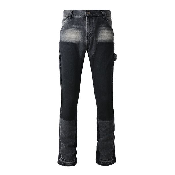 Trendy Personality Retro Contrasting Color Micro-pull Jeans Men's Micro-flared Jeans Non-elastic Slim-fitting Micro-pull Pants Men 9303_viptrois.com