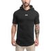 Fitness Hooded Short Sleeve American Fitness T-Shirt Slim Elastic Top Foreign Trade Bottom Shirt Cotton Sweat Absorbing_viptrois.com