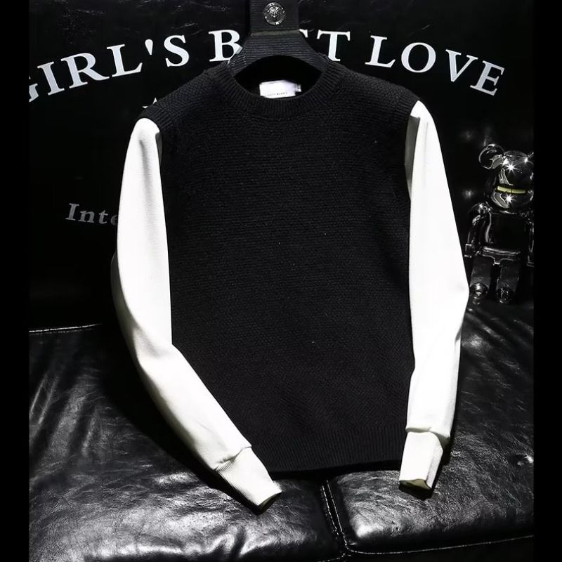 Men's Clothing new autumn and winter hot selling two piece sweater men's knitted vest set splicing bottoming shirt_viptrois.com