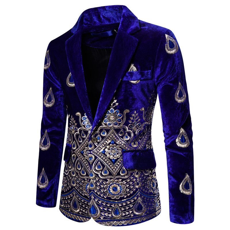 Men's Clothing dress autumn and winter wine red velvet one button men's gold thread embroidered suit dress performance costume_viptrois.com