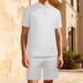 Men's Summer Waffle Knit Short Sleeve Button Down Shirt & Shorts Set - Breathable, Comfortable & Stylish Casual Outfit_viptrois.com