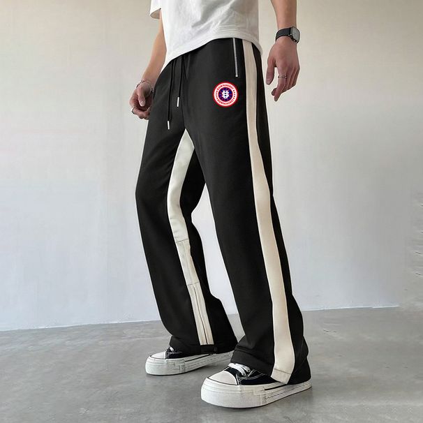 Cross Border Men's Color Blocked Casual Pants With Drawstring Design, Loose Fit, Sporty Style, US Map Style._viptrois.com