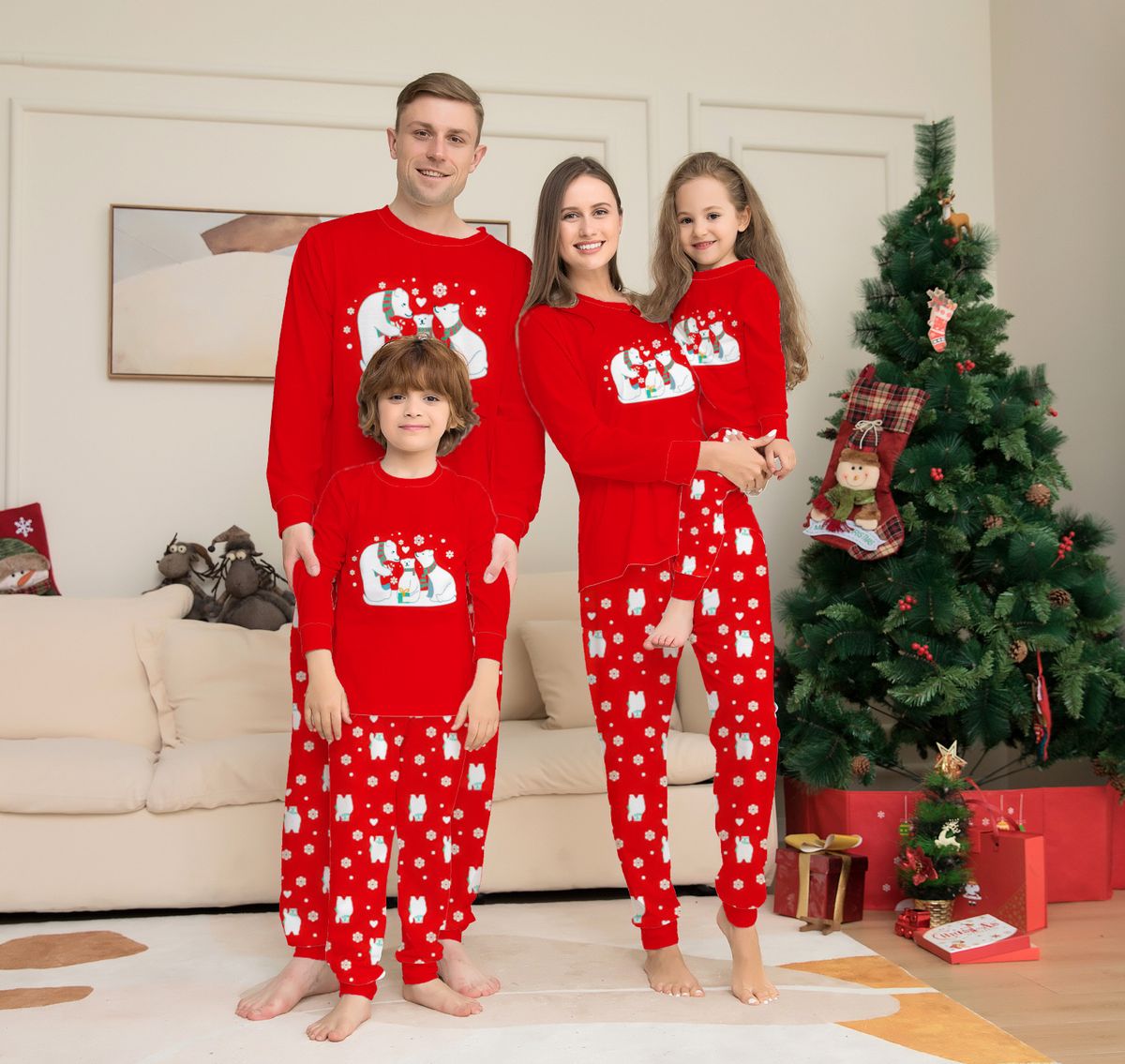 Christmas Snowflake Bear Christmas family dress printed homewear pajamas set_viptrois.com