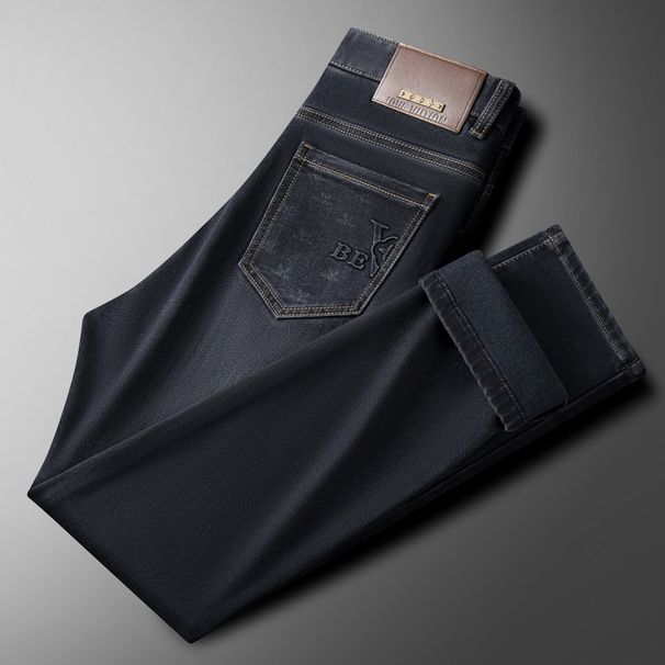 Men's Clothing Men's Jeans Elastic Bottom Fleece Denim Trousers Light Luxury Business Free Ironing Slim Fit Mid Waist Small Straight Pants_viptrois.com