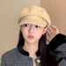 Korean Fashion Simple Button Octagonal Autumn Winter New Duckbill Beret Internet Celebrity Ins Artist Hat For Women_viptrois.com