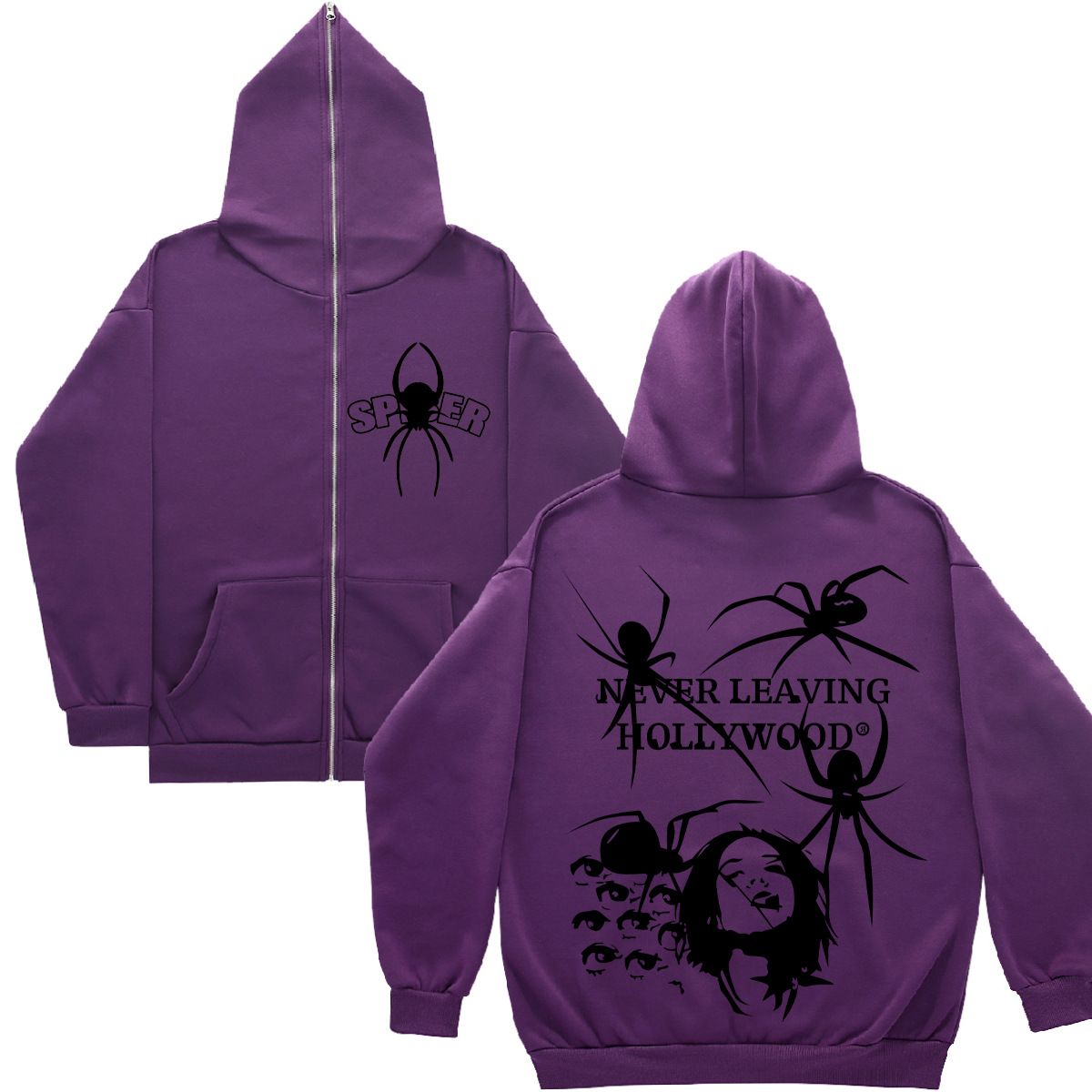 Dark Style Printed Loose Hooded Cardigan Full Zip Sweatshirt Men Trendy Handsome Internet Celebrity Personality Hip Hop_viptrois.com
