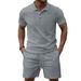 Summer New Jacquard Men's Casual Lapel Polo Shirt Short Sleeved Shorts Casual Suit_viptrois.com