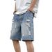 Summer Ripped Denim Shorts For Men Thin Five Point Loose Fit Washed Y2K Street Style Casual Slimming Pants_viptrois.com
