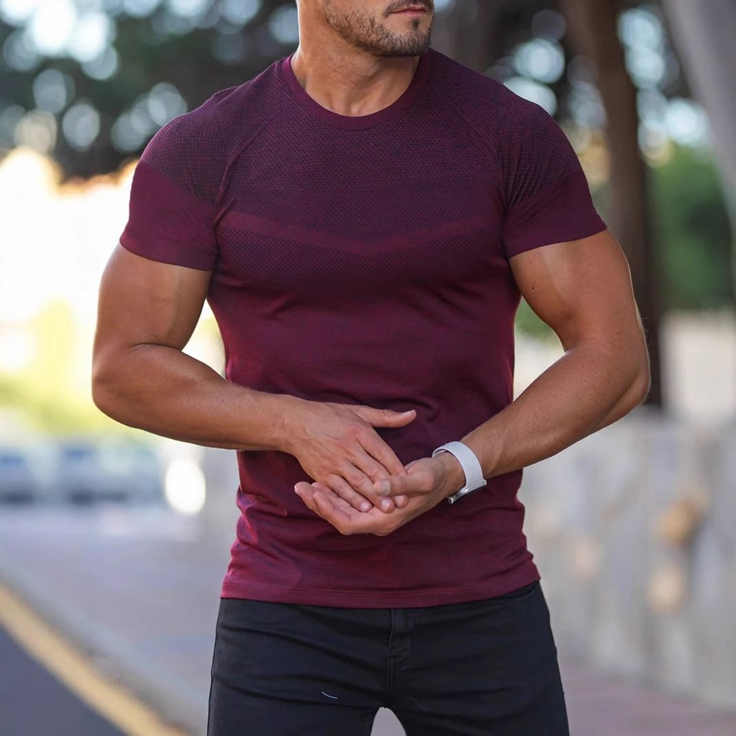 Men's Breathable Stand Collar Short Sleeve T-Shirt - Stretch Cationic Fabric For Sports & Casual Wear_viptrois.com