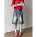 Men's Clothing Floral Embroidery Design Denim Shorts For Men SummerRetro Patch Shorts Trendy Straight Wide Leg Pants_viptrois.com