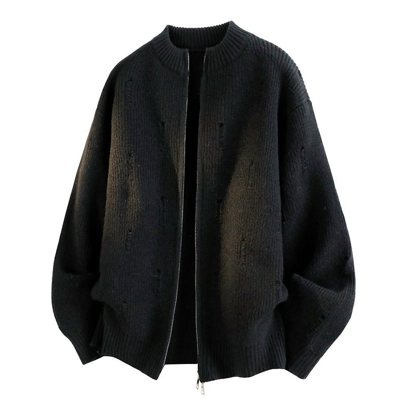 Pure ACU Men's Clothing|2025 Autumn Winter Loose Casual Versatile Knitted Cardigan With Ripped Zipper For Men_viptrois.com