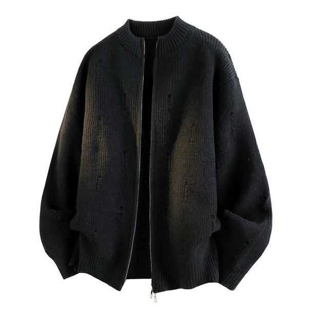 Pure ACU Men's Clothing|2025 Autumn Winter Loose Casual Versatile Knitted Cardigan With Ripped Zipper For Men_viptrois.com
