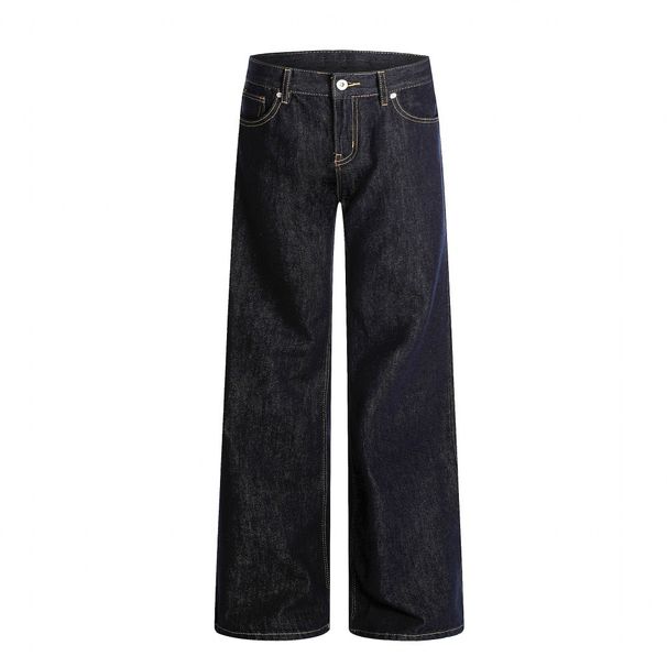 American High Street Cleanfit Simple Raw Denim Jeans Men's Versatile Loose Casual Straight Long Pants Solid Color_viptrois.com