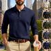 Men's Textured Stripe Long-Sleeve Polo Shirt - Relaxed Fit Autumn Knit Top With Asymmetric Design & Wrinkle-Free Fabric_viptrois.com