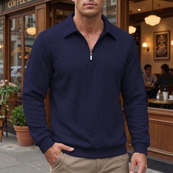 Men's Casual Half-Zip Knit Pullover Long Sleeve Shirt - Breathable Outdoor Sports Top With Ribbed Hem (White, Black, Navy, Khaki, Gray, Sky Blue)_viptrois.com