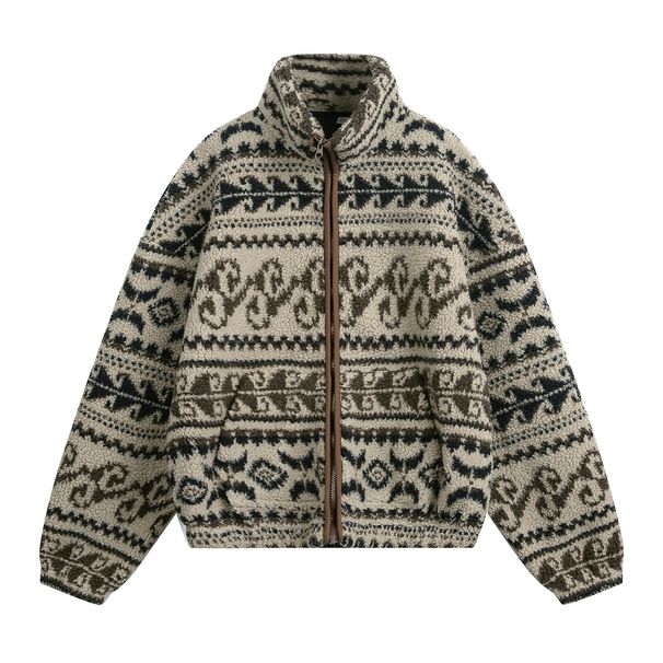Autumn And Winter New Ethnic Style Jacquard Fleece Men's Jacket Stand Collar Cardigan Casual Warm Top Jacket_viptrois.com