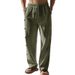 Monochrome Man- European American Cross-Border Linen Spring And Autumn Drawstring Waist Side Buckle Solid Color Daily Men's_viptrois.com