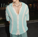 American Style Color Block Short Sleeve For Men Summer Trend Loose Fit Turn-down Collar Casual Versatile New Thin Knit_viptrois.com