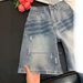 Men's American Retro Distressed Washed Ripped Denim Shorts Trendy Loose Straight Leg Five Point Casual Mid-Length Pants_viptrois.com