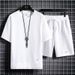 Men's Casual Sports Suit Summer Ice Trend Loose Waffle Short-sleeved Shorts A Set Of Clothes Handsome Match_viptrois.com