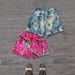 Men's Clothing Blue And White Flowers And Camouflage Branches Pattern Drawstring Shorts_viptrois.com