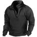 Men's V-Neck Fleece Tactical Sweatshirt - Warm Pullover Training Top With Button Detail, Slim Fit Long Sleeve Casual Wear For Fall_viptrois.com