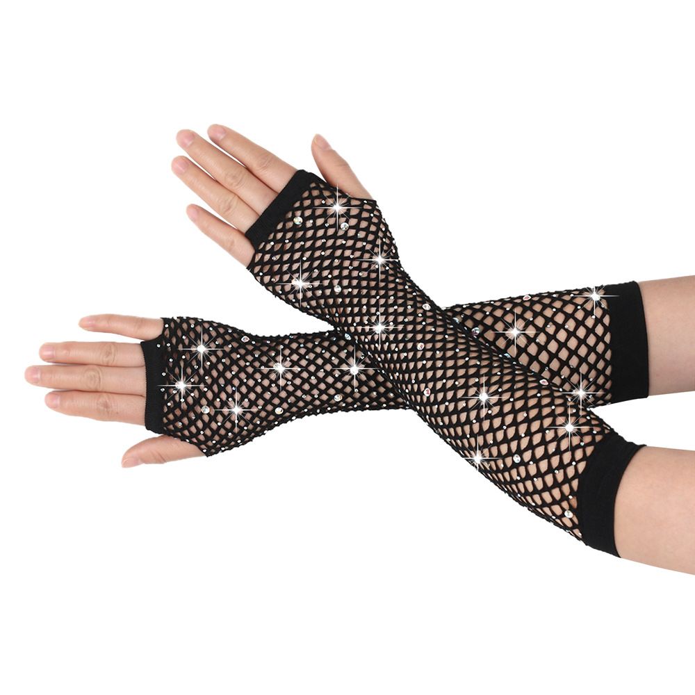 Women's Diamond Mesh Gloves - Sexy Fishnet Design, Elastic & Long, Retro Nightclub Party Accessories (Hot & Glamorous)_viptrois.com