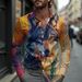 Starlit Sky Mens Casual Shirt Spring Single Breasted Lapel Design Loose Fit Comfortable Business Shirt Wolf Oil Painting 2025_viptrois.com